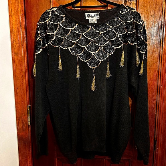 western connections Sweaters - Vintage Western Connection sequined tassel black sweater size L